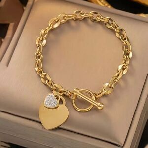 Gold Stainless steel Diamond Toggle Bracelet